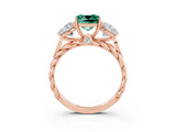 Rose gold Three-Stone Cushion Cut Green Sapphire Braided Band Ring with Four-Prong Setting_15