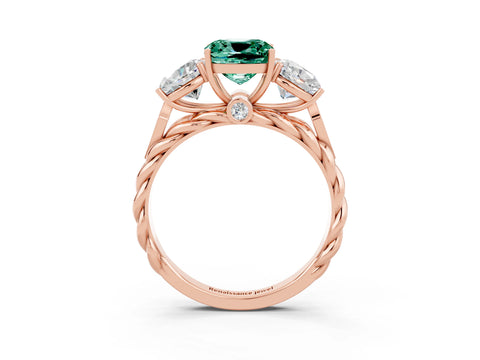 Rose gold Three-Stone Cushion Cut Green Sapphire Braided Band Ring with Four-Prong Setting_15