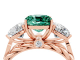 Rose gold Three-Stone Cushion Cut Green Sapphire Braided Band Ring with Four-Prong Setting_16