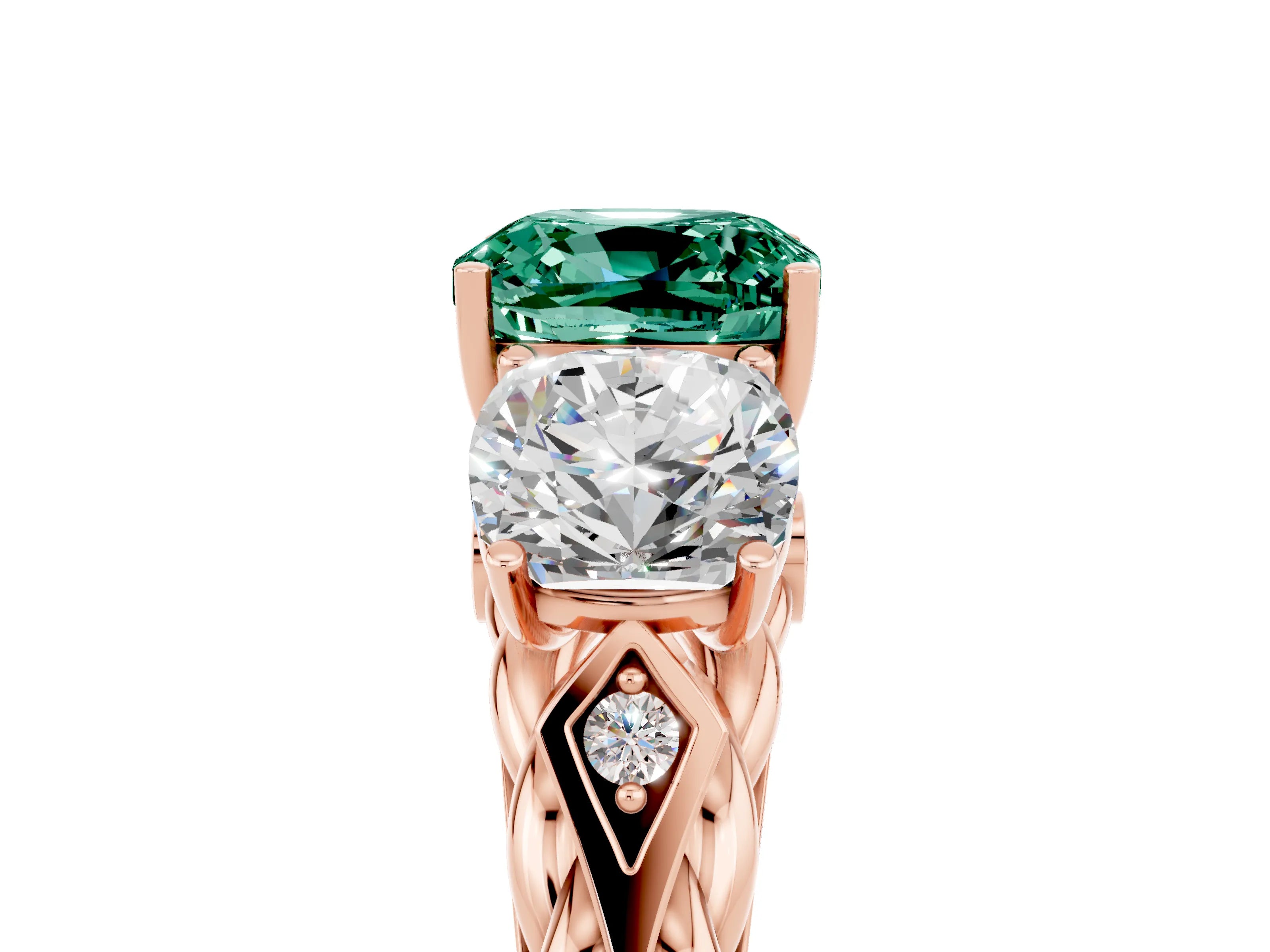 Rose gold Three-Stone Cushion Cut Green Sapphire Braided Band Ring with Four-Prong Setting_17