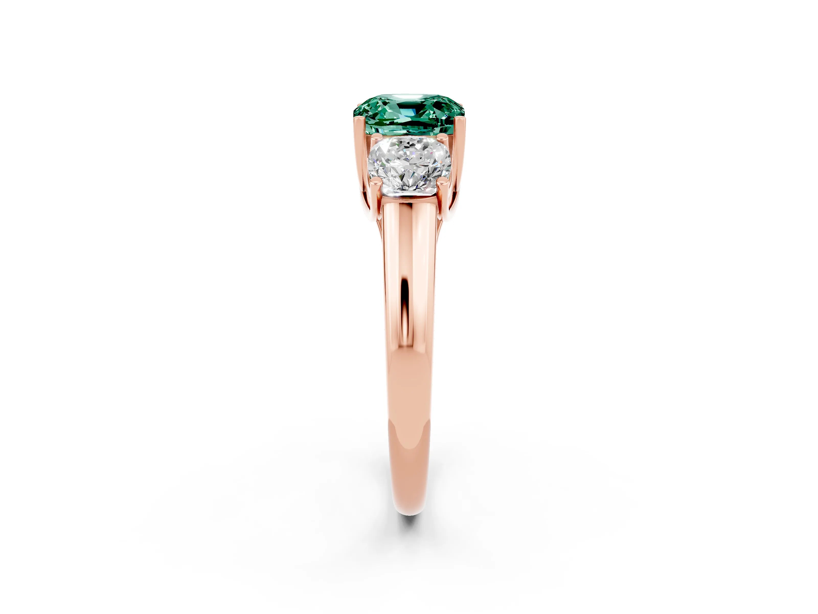 Rose gold Three-Stone Cushion Cut Green Sapphire Engagement Ring with Prong Setting_2