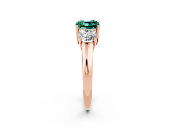 Rose gold Three-Stone Cushion Cut Green Sapphire Engagement Ring with Prong Setting
