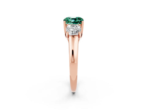 Rose gold Three-Stone Cushion Cut Green Sapphire Engagement Ring with Prong Setting_2