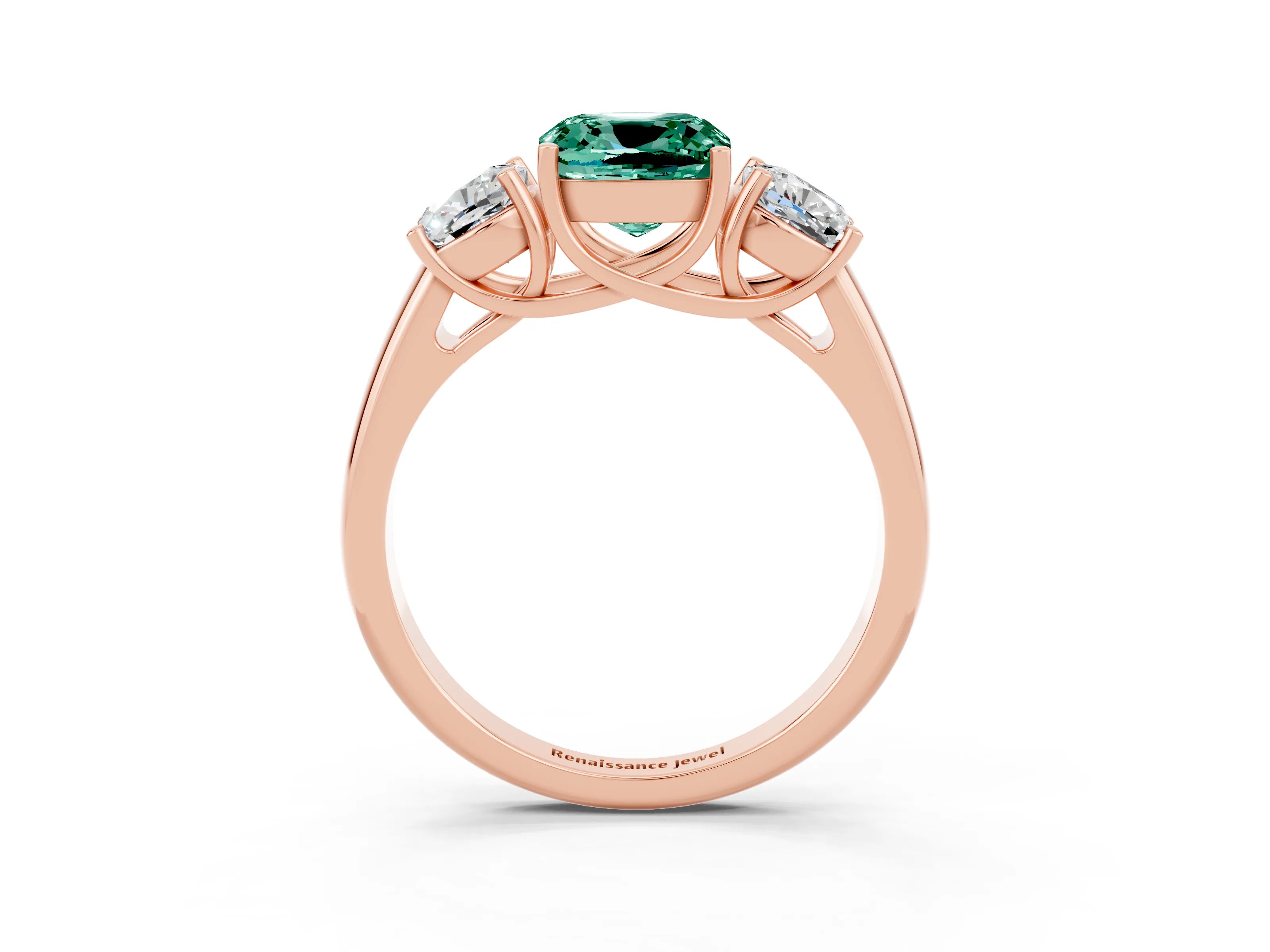 Rose gold Three-Stone Cushion Cut Green Sapphire Engagement Ring with Prong Setting_3
