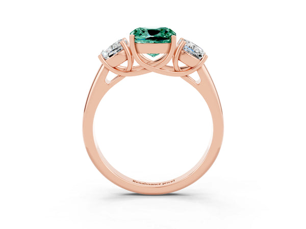 Rose gold Three-Stone Cushion Cut Green Sapphire Engagement Ring with Prong Setting