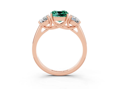 Rose gold Three-Stone Cushion Cut Green Sapphire Engagement Ring with Prong Setting_3