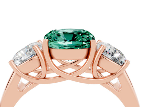 Rose gold Three-Stone Cushion Cut Green Sapphire Engagement Ring with Prong Setting_4