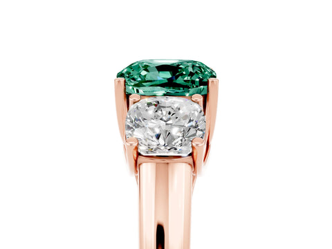 Rose gold Three-Stone Cushion Cut Green Sapphire Engagement Ring with Prong Setting_5
