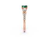 Rose gold Three-Stone Cushion Cut Green Sapphire Pavé Band with Four-Prong Setting_2
