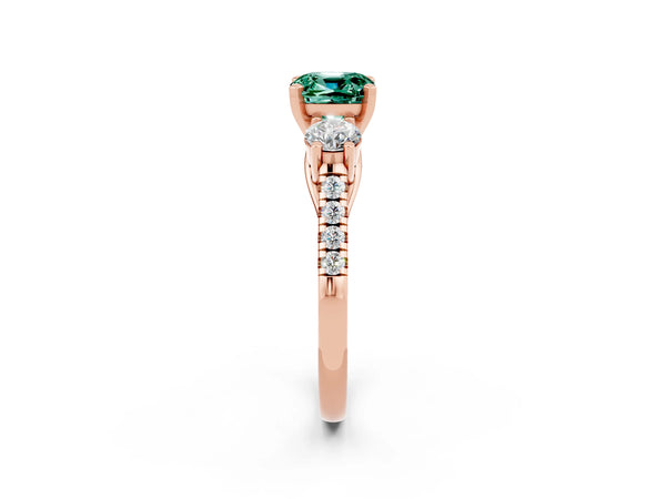 Rose gold Three-Stone Cushion Cut Green Sapphire Pavé Band with Four-Prong Setting