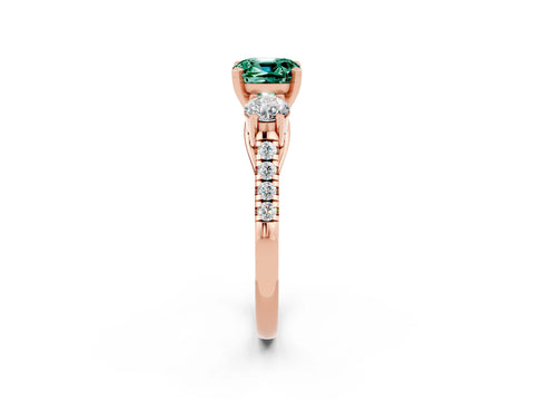 Rose gold Three-Stone Cushion Cut Green Sapphire Pavé Band with Four-Prong Setting_2