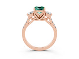 Rose gold Three-Stone Cushion Cut Green Sapphire Pavé Band with Four-Prong Setting_3