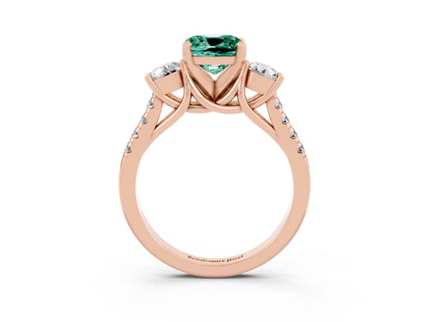 Rose gold Three-Stone Cushion Cut Green Sapphire Pavé Band with Four-Prong Setting_3