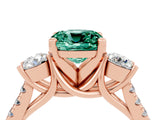 Rose gold Three-Stone Cushion Cut Green Sapphire Pavé Band with Four-Prong Setting_4
