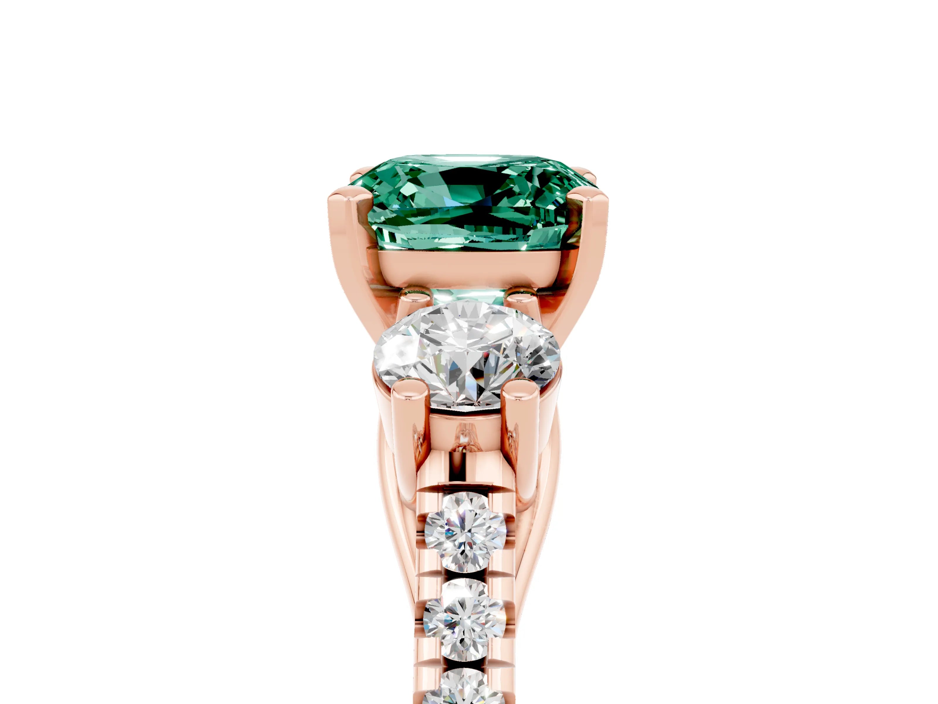 Rose gold Three-Stone Cushion Cut Green Sapphire Pavé Band with Four-Prong Setting_5