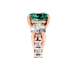 Rose gold Three-Stone Cushion Cut Green Sapphire Pavé Band with Four-Prong Setting_5