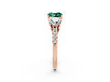 Rose gold Three-Stone Cushion Cut Green Sapphire Ring with Pavé Band and Prong Setting_14