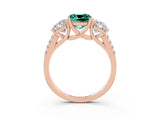 Rose gold Three-Stone Cushion Cut Green Sapphire Ring with Pavé Band and Prong Setting_15