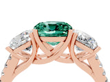 Rose gold Three-Stone Cushion Cut Green Sapphire Ring with Pavé Band and Prong Setting_16