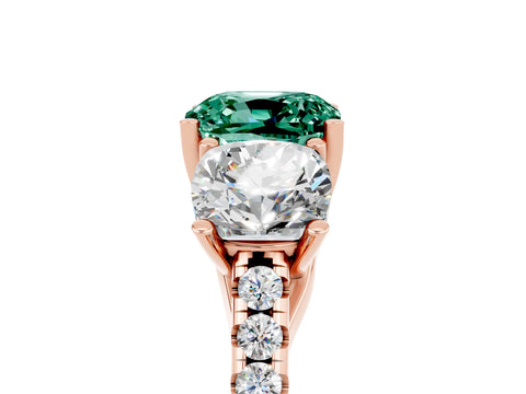 Rose gold Three-Stone Cushion Cut Green Sapphire Ring with Pavé Band and Prong Setting_17