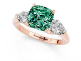 Rose gold Three-Stone Cushion Cut Green Sapphire Ring with Pear Side Stones and Four-Prong Setting_1