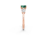 Rose gold Three-Stone Cushion Cut Green Sapphire Ring with Pear Side Stones and Four-Prong Setting_2