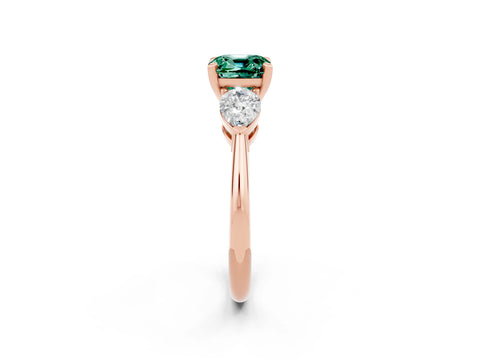 Rose gold Three-Stone Cushion Cut Green Sapphire Ring with Pear Side Stones and Four-Prong Setting_2