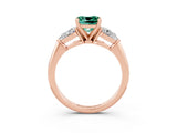 Rose gold Three-Stone Cushion Cut Green Sapphire Ring with Pear Side Stones and Four-Prong Setting_3