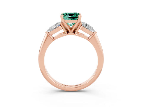 Rose gold Three-Stone Cushion Cut Green Sapphire Ring with Pear Side Stones and Four-Prong Setting_3