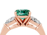 Rose gold Three-Stone Cushion Cut Green Sapphire Ring with Pear Side Stones and Four-Prong Setting_4