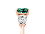 Rose gold Three-Stone Cushion Cut Green Sapphire Ring with Pear Side Stones and Four-Prong Setting_5