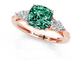 Rose gold Three-Stone Cushion Cut Green Sapphire Ring with Pear  Side Stones in Four-Prong Setting_13