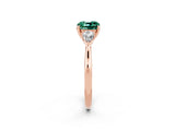 Rose gold Three-Stone Cushion Cut Green Sapphire Ring with Pear  Side Stones in Four-Prong Setting_14
