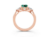 Rose gold Three-Stone Cushion Cut Green Sapphire Ring with Pear  Side Stones in Four-Prong Setting_15