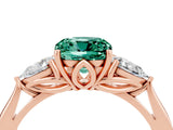 Rose gold Three-Stone Cushion Cut Green Sapphire Ring with Pear  Side Stones in Four-Prong Setting_16