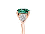 Rose gold Three-Stone Cushion Cut Green Sapphire Ring with Pear  Side Stones in Four-Prong Setting_17