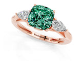 Rose gold Three-Stone Cushion Cut Green Sapphire Ring with Pear  Side Stones in Four-Prong Setting_37