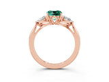 Rose gold Three-Stone Cushion Cut Green Sapphire Ring with Pear  Side Stones in Four-Prong Setting_39