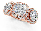 Rose gold Three-Stone Cushion Cut Halo Diamond Milgrain Band with Four-Prong Setting_4