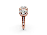 Rose gold Three-Stone Cushion Cut Halo Diamond Milgrain Band with Four-Prong Setting_5