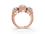Rose gold Three-Stone Cushion Cut Halo Diamond Milgrain Band with Four-Prong Setting_6