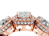 Rose gold Three-Stone Cushion Cut Halo Diamond Milgrain Band with Four-Prong Setting_7