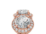 Rose gold Three-Stone Cushion Cut Halo Diamond Milgrain Band with Four-Prong Setting_8