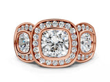 Rose gold Three-Stone Cushion Cut Halo Pavé Diamond Ring_3