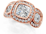 Rose gold Three-Stone Cushion Cut Halo Pavé Diamond Ring_4