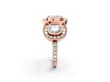 Rose gold Three-Stone Cushion Cut Halo Pavé Diamond Ring_5