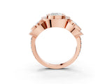 Rose gold Three-Stone Cushion Cut Halo Pavé Diamond Ring_6