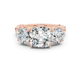 Rose gold Three-Stone Cushion Cut Moissanite Braided Band Ring with Four-Prong Setting_12
