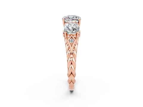 Rose gold Three-Stone Cushion Cut Moissanite Braided Band Ring with Four-Prong Setting_14