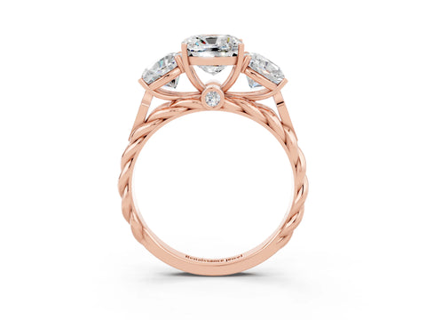 Rose gold Three-Stone Cushion Cut Moissanite Braided Band Ring with Four-Prong Setting_15
